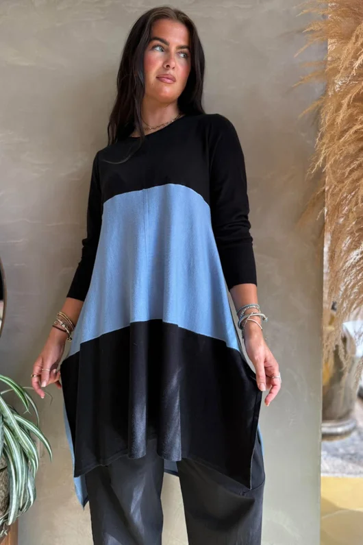 Agata Longline Split Side Knit Denim
